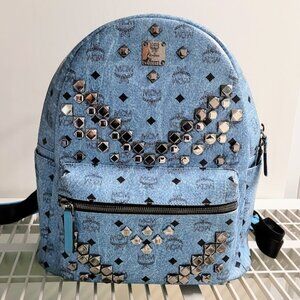 MCM Leather Studded backpack-mediumblue -Authentic-Quality & Style-In good cond.